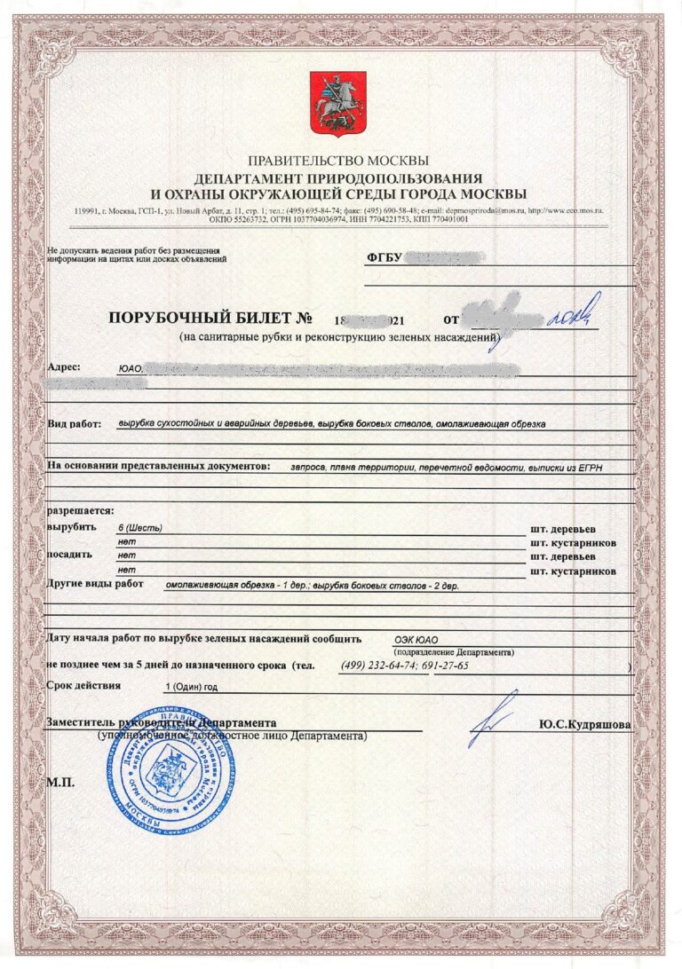 Оформление порубочного билета